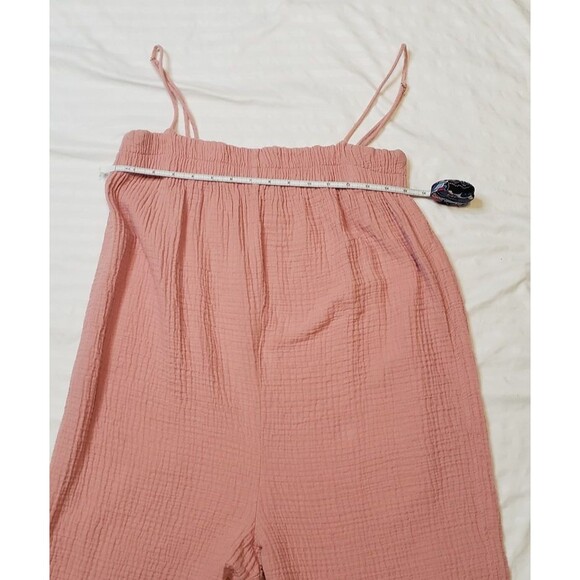 Zara Jumpsuit Womens Medium Pink Gauze Cotton Adjustable Strap Wide Leg Casual - Picture 8 of 11